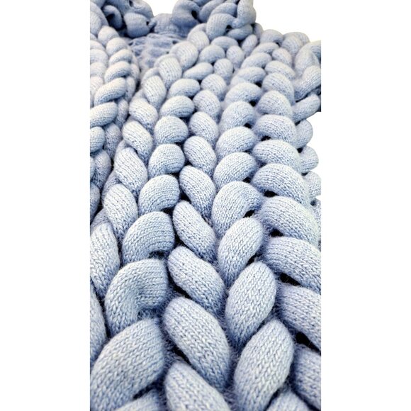 Chunky Knit Blue Open Front Cardigan Sweater Women Size Large Braided Style - Picture 4 of 5